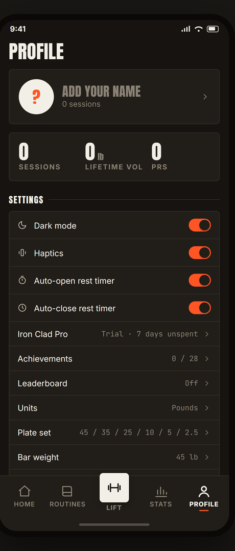 Profile and settings