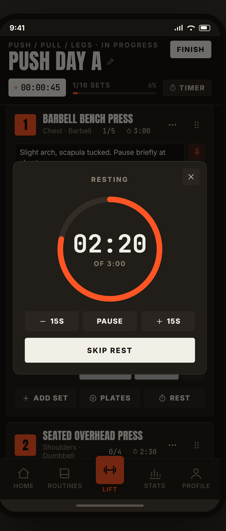 Rest timer running