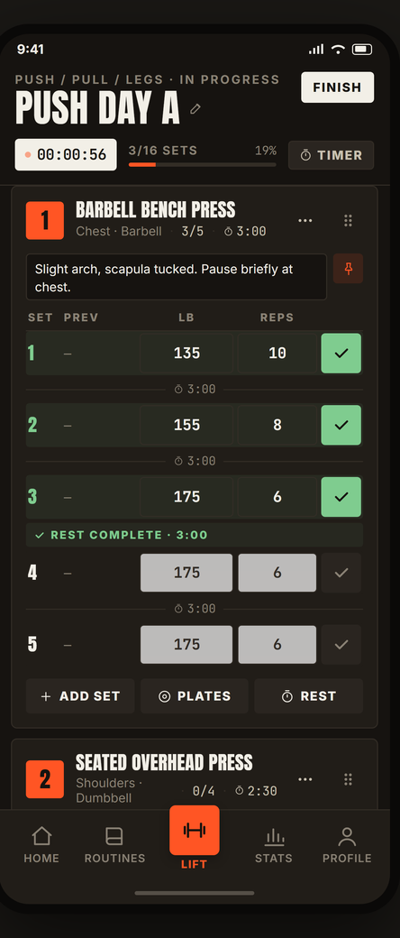 Logging a set during an active workout